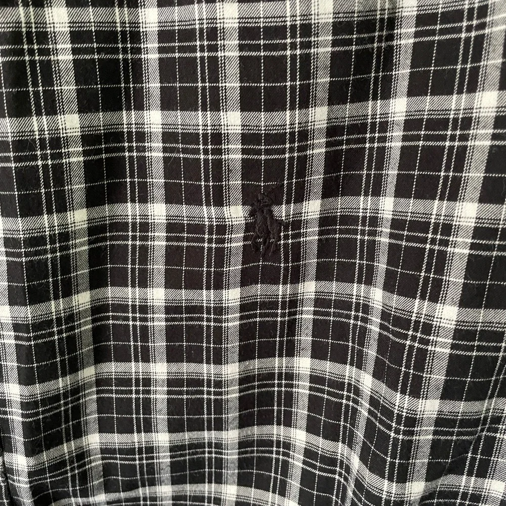 Polo Ralph Lauren Mens Black White Plaid Long Sleeve Button Down Shirt Size L